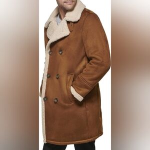 Simons Brown Pea Coat with Cream Accents
